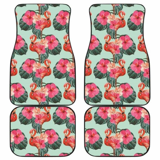 Beautiful Flamingo Tropical Palm Leaves Hibiscus Pateern Background Front And Back Car Mats 201010