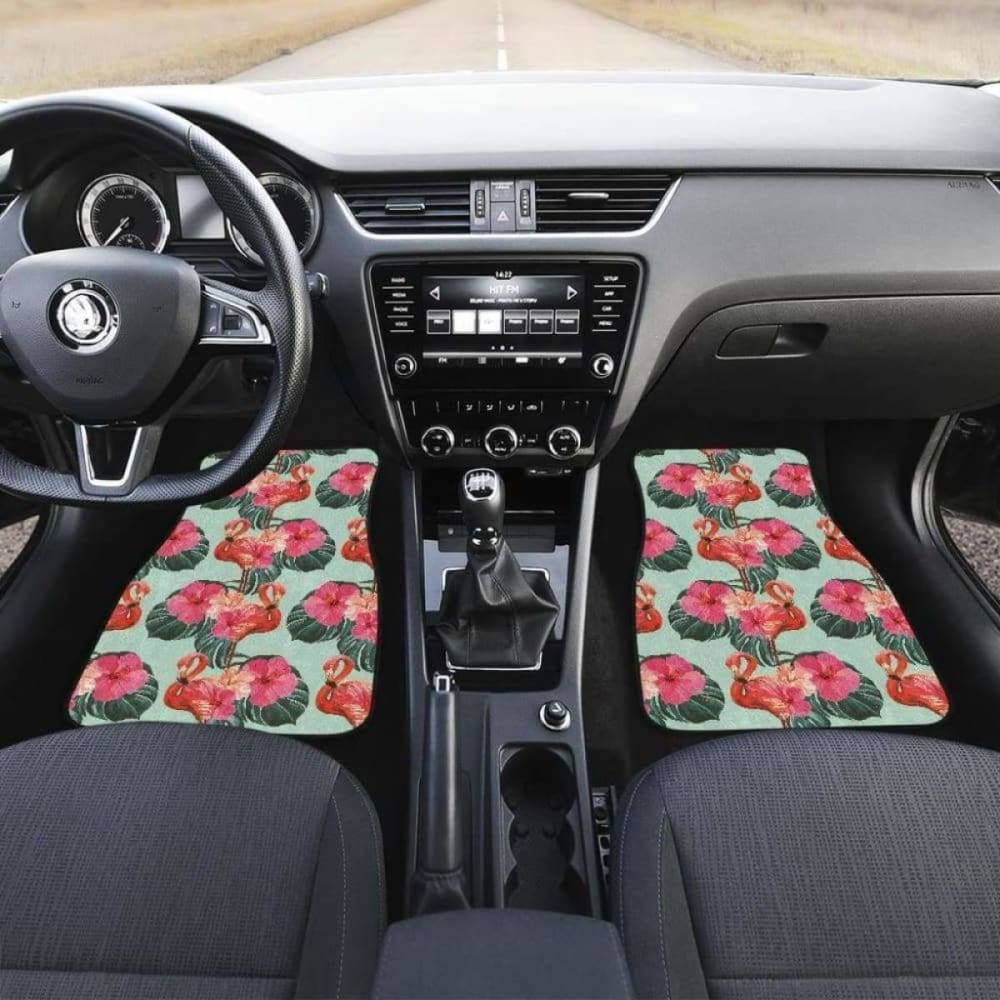 Beautiful Flamingo Tropical Palm Leaves Hibiscus Pateern Background Front And Back Car Mats 201010