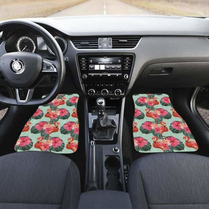 Beautiful Flamingo Tropical Palm Leaves Hibiscus Pateern Background Front And Back Car Mats 201010