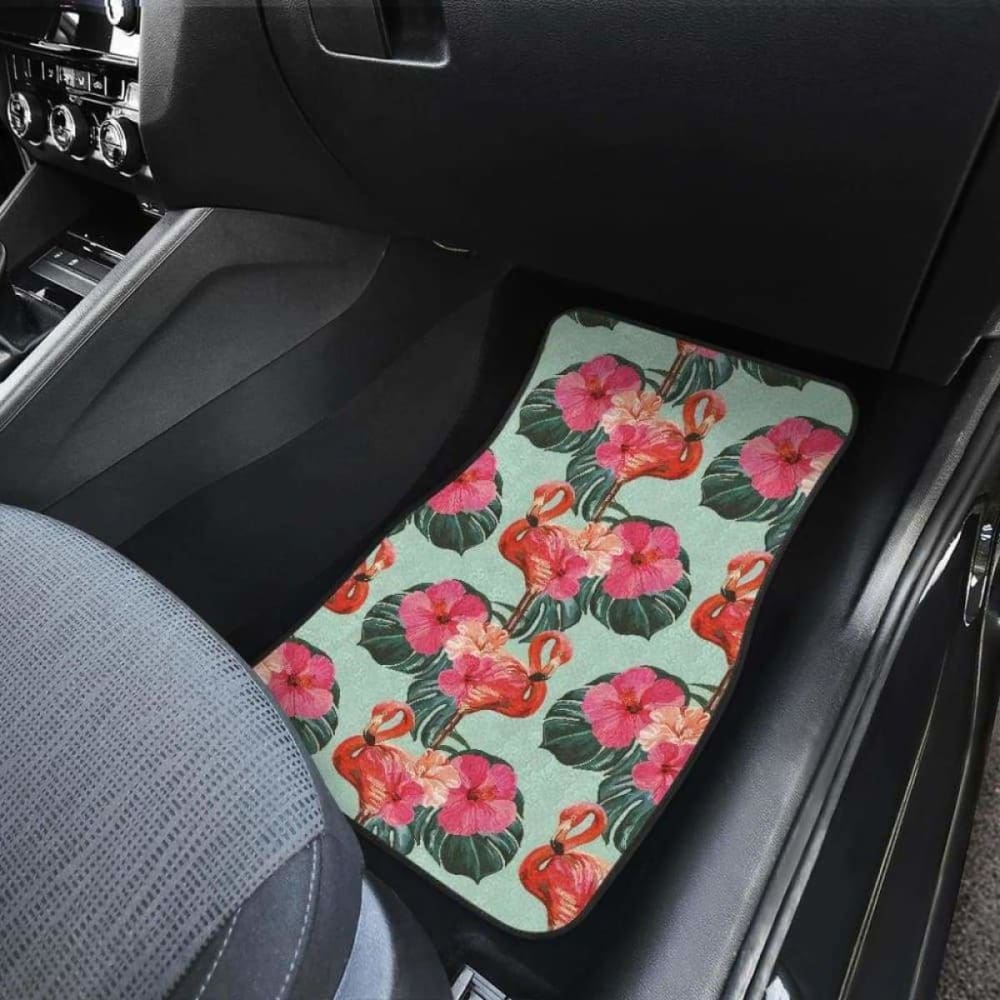 Beautiful Flamingo Tropical Palm Leaves Hibiscus Pateern Background Front And Back Car Mats 201010