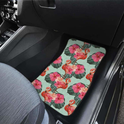 Beautiful Flamingo Tropical Palm Leaves Hibiscus Pateern Background Front And Back Car Mats 201010