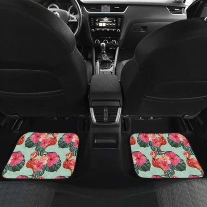 Beautiful Flamingo Tropical Palm Leaves Hibiscus Pateern Background Front And Back Car Mats 201010