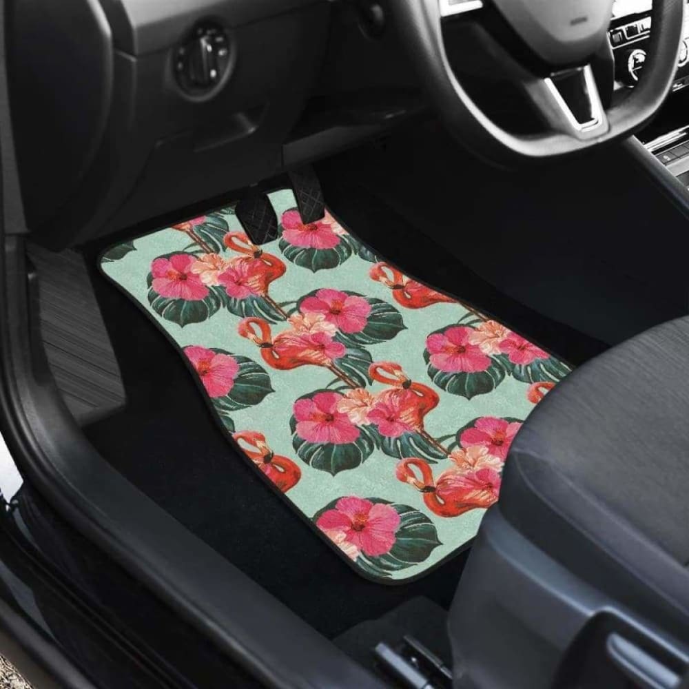 Beautiful Flamingo Tropical Palm Leaves Hibiscus Pateern Background Front And Back Car Mats 201010