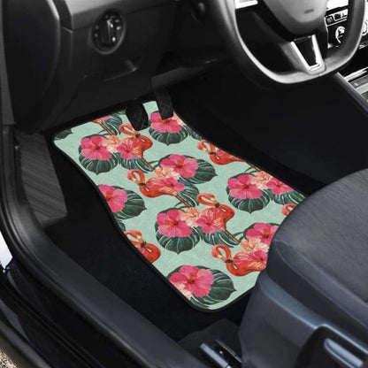 Beautiful Flamingo Tropical Palm Leaves Hibiscus Pateern Background Front And Back Car Mats 201010