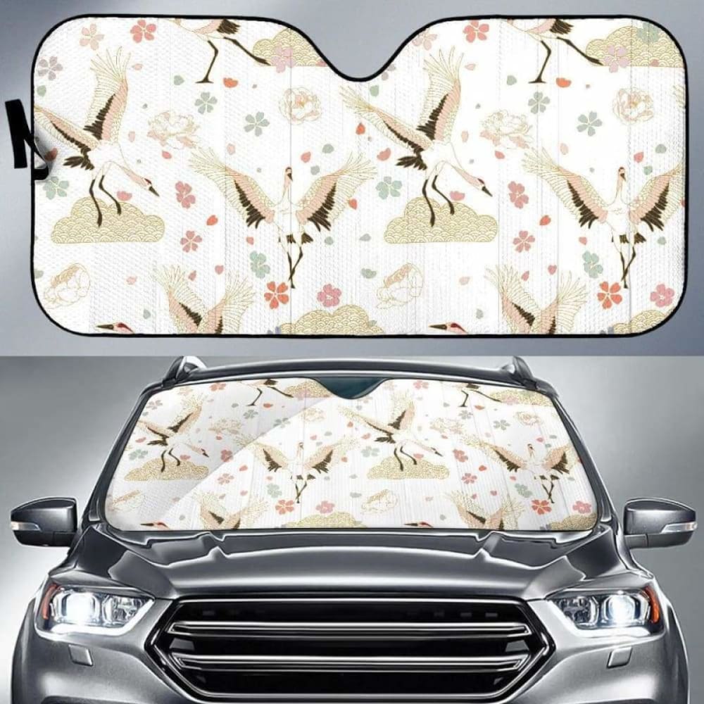 Beautiful Japanese Cranes Pattern Car Auto Sun Shades 094201 - YourCarButBetter