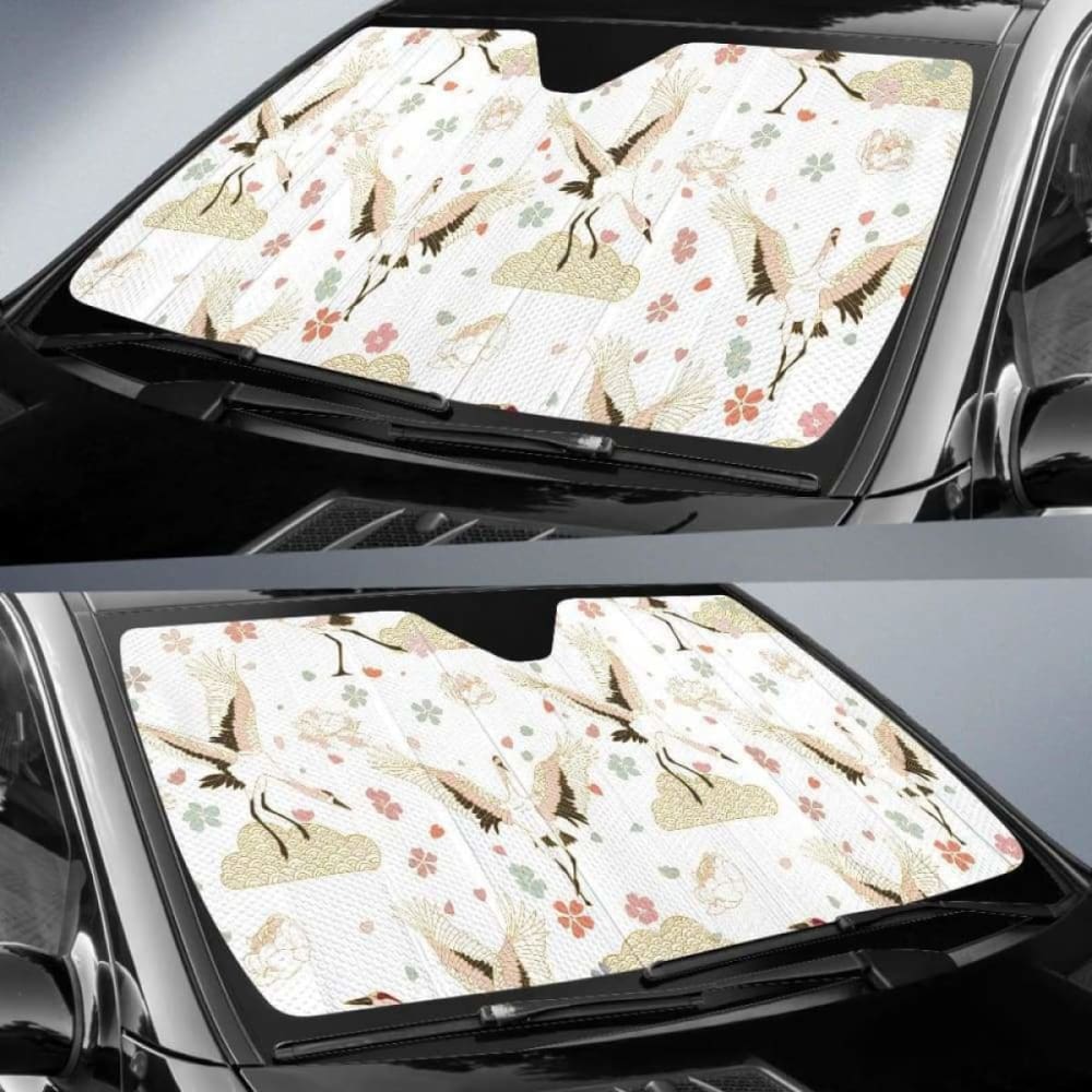 Beautiful Japanese Cranes Pattern Car Auto Sun Shades 094201 - YourCarButBetter