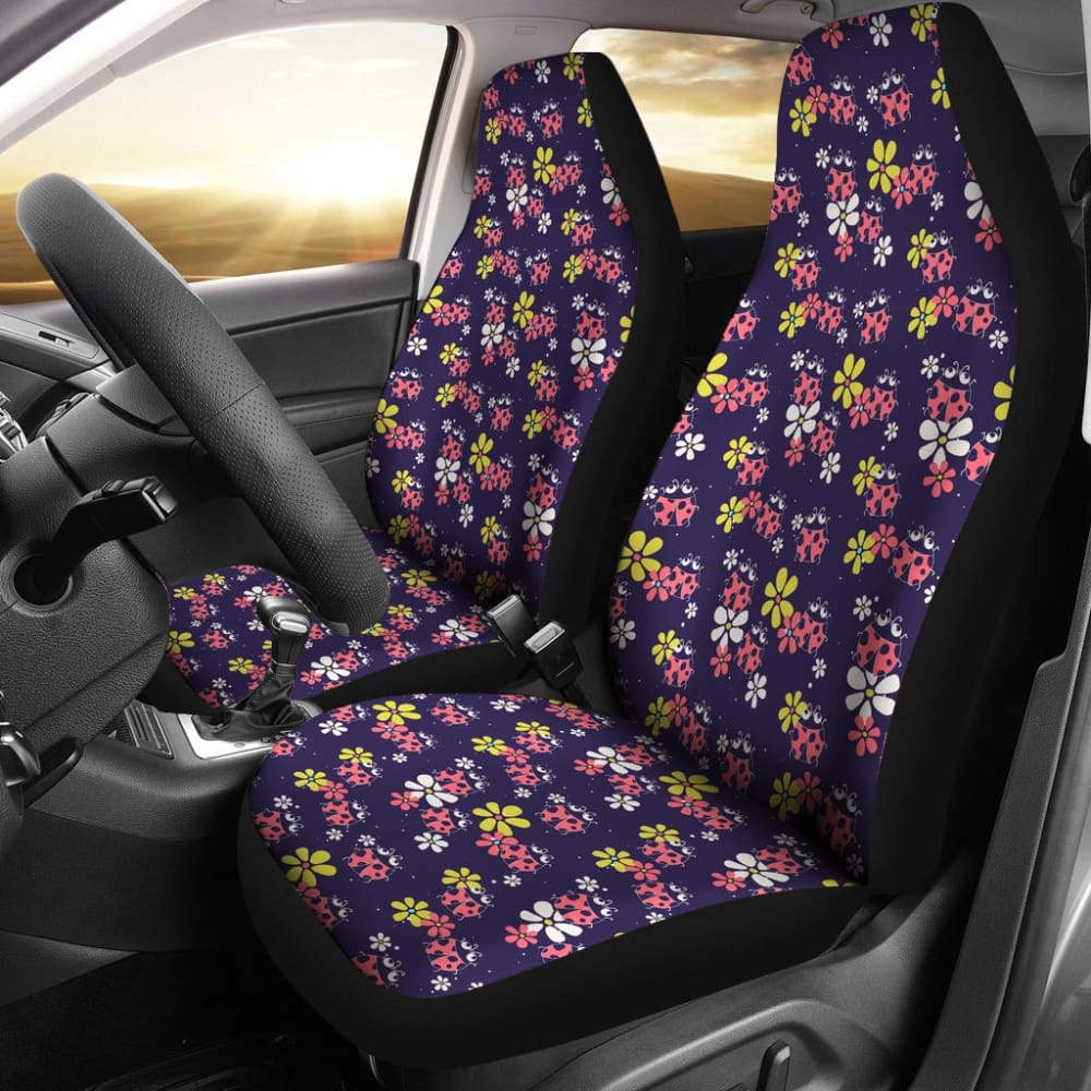 Beautiful Ladybug Funny Flower Print Car Seat Covers 210901 - YourCarButBetter