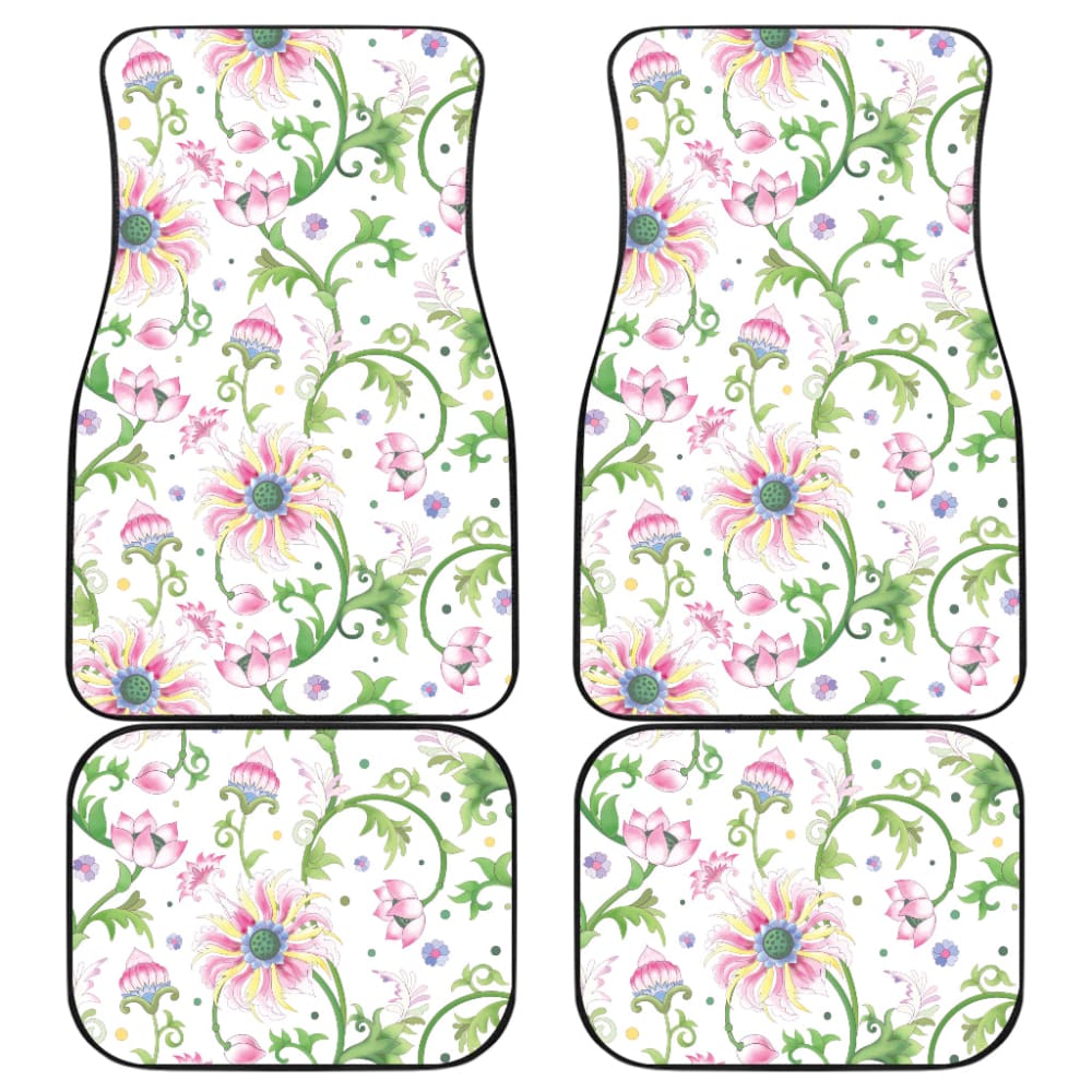 Beautiful Pink Lotus Waterlily Leaves Pattern Car Floor Mats 210301 - YourCarButBetter