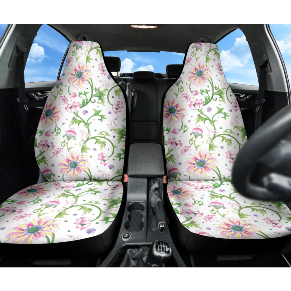 Beautiful Pink Lotus Waterlily Leaves Pattern Car Seat Covers 210301 - YourCarButBetter