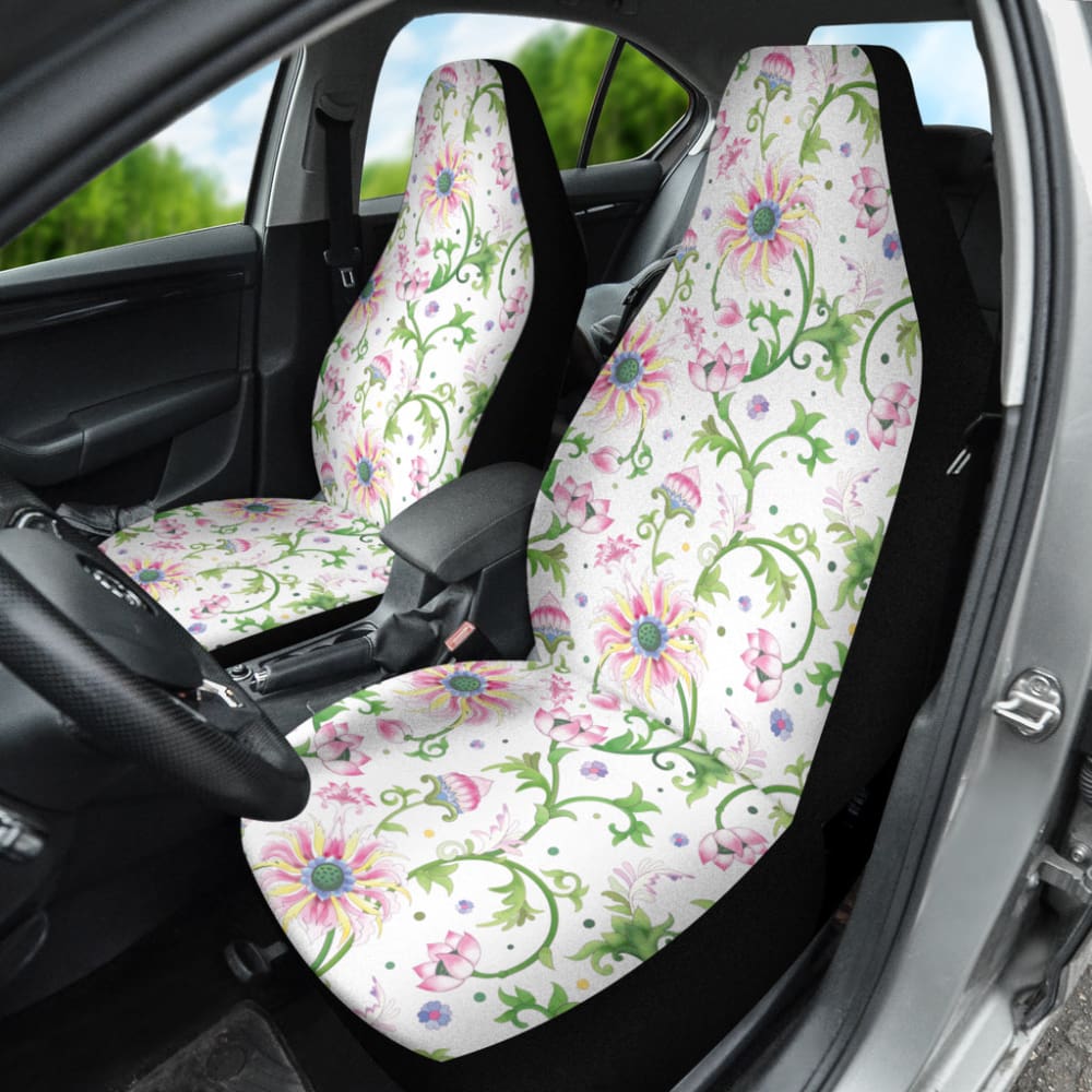 Beautiful Pink Lotus Waterlily Leaves Pattern Car Seat Covers 210301 - YourCarButBetter