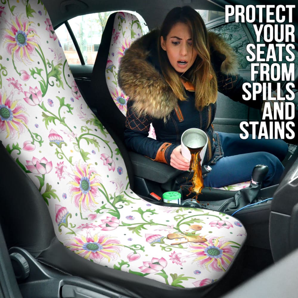 Beautiful Pink Lotus Waterlily Leaves Pattern Car Seat Covers 210301 - YourCarButBetter