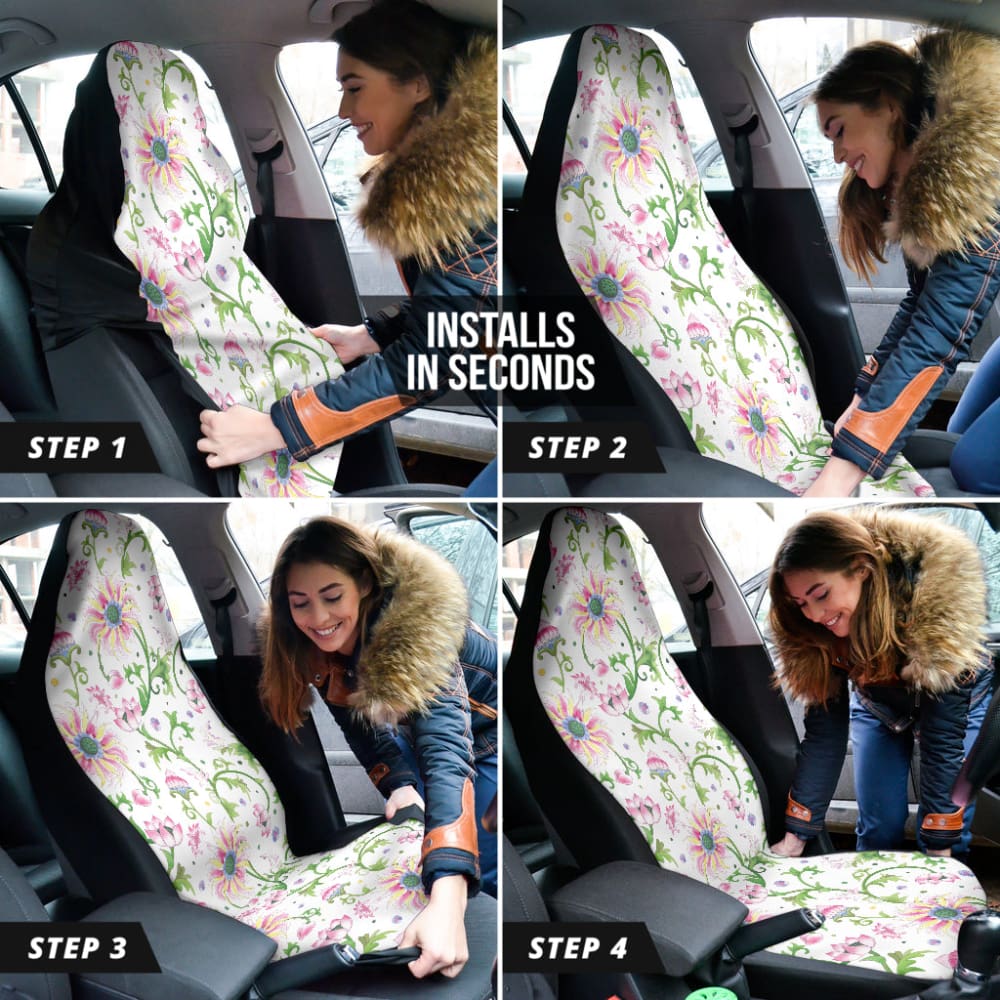 Beautiful Pink Lotus Waterlily Leaves Pattern Car Seat Covers 210301 - YourCarButBetter