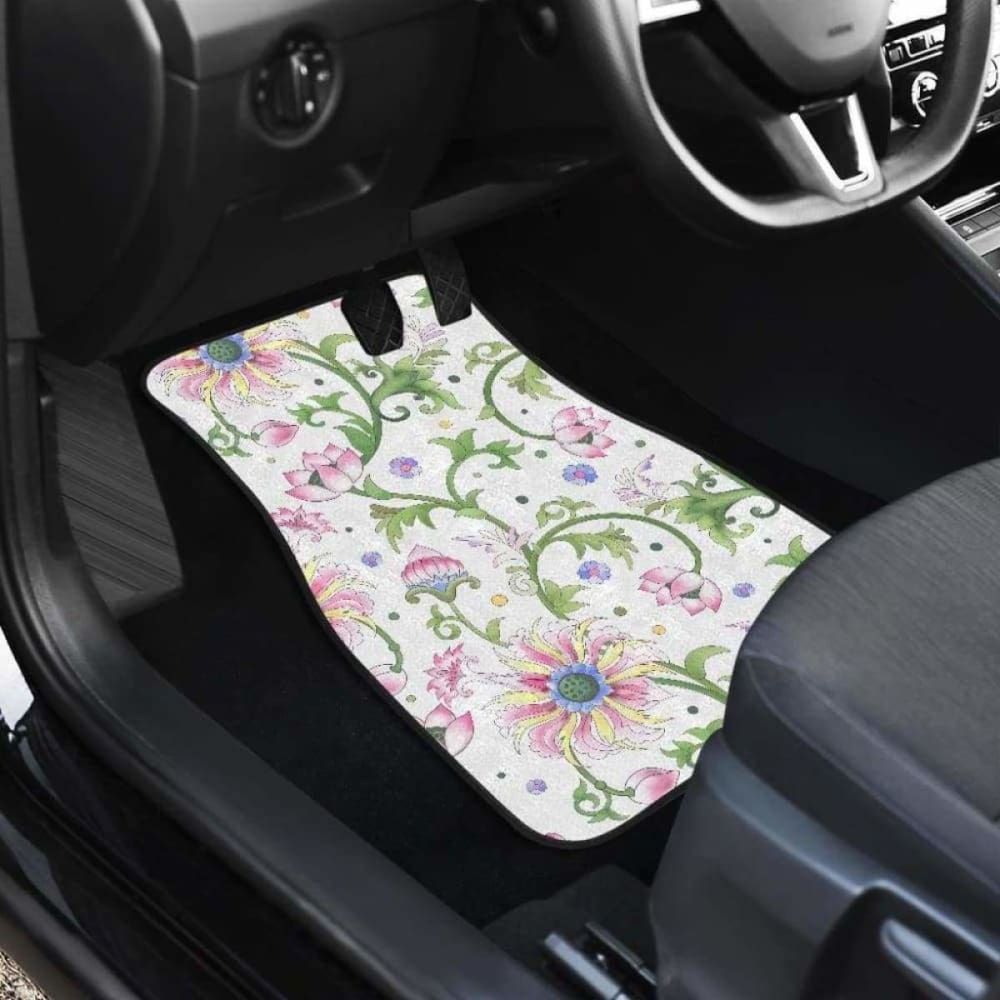 Beautiful Pink Lotus Waterlily Leaves Pattern Front And Back Car Mats 174914 - YourCarButBetter