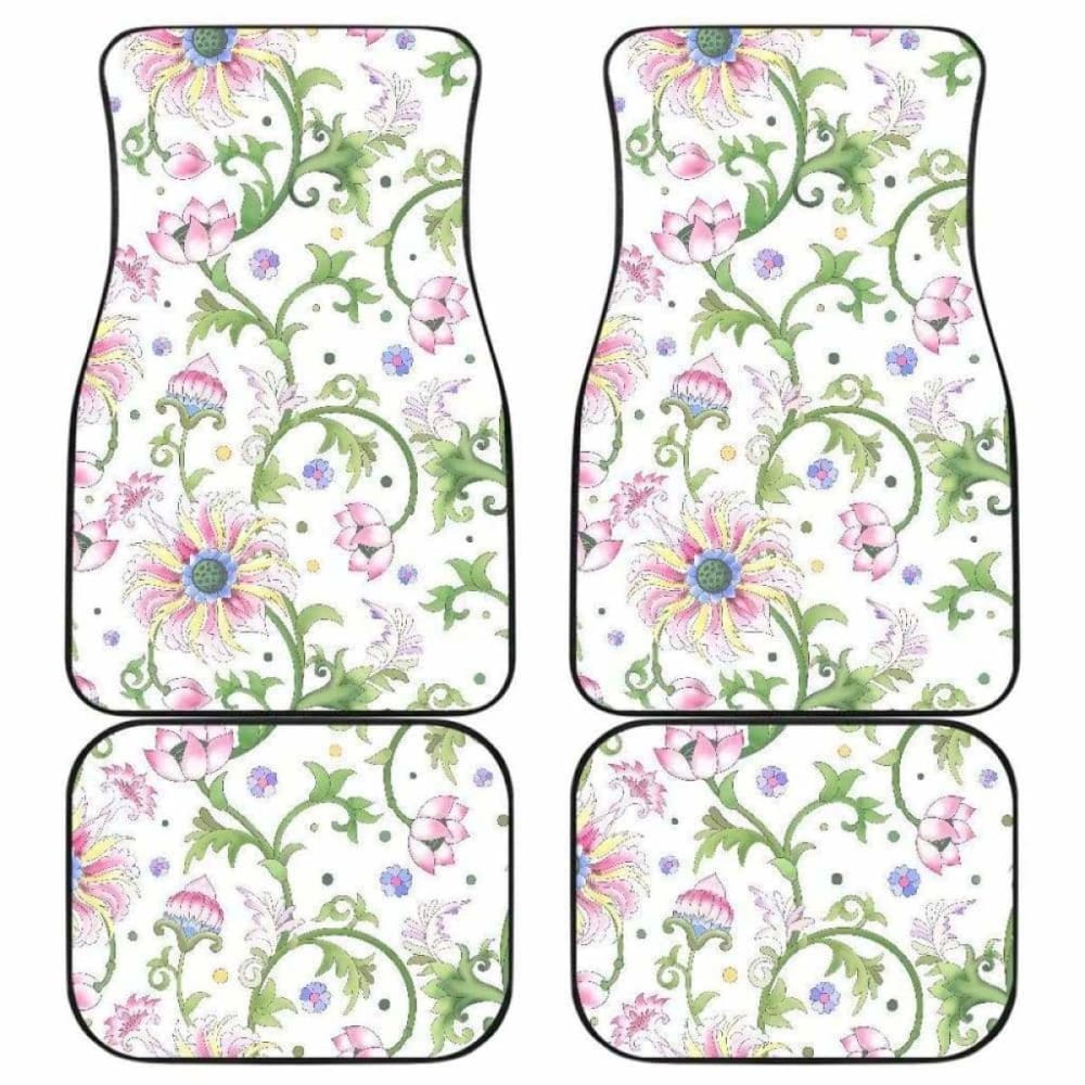 Beautiful Pink Lotus Waterlily Leaves Pattern Front And Back Car Mats 174914 - YourCarButBetter