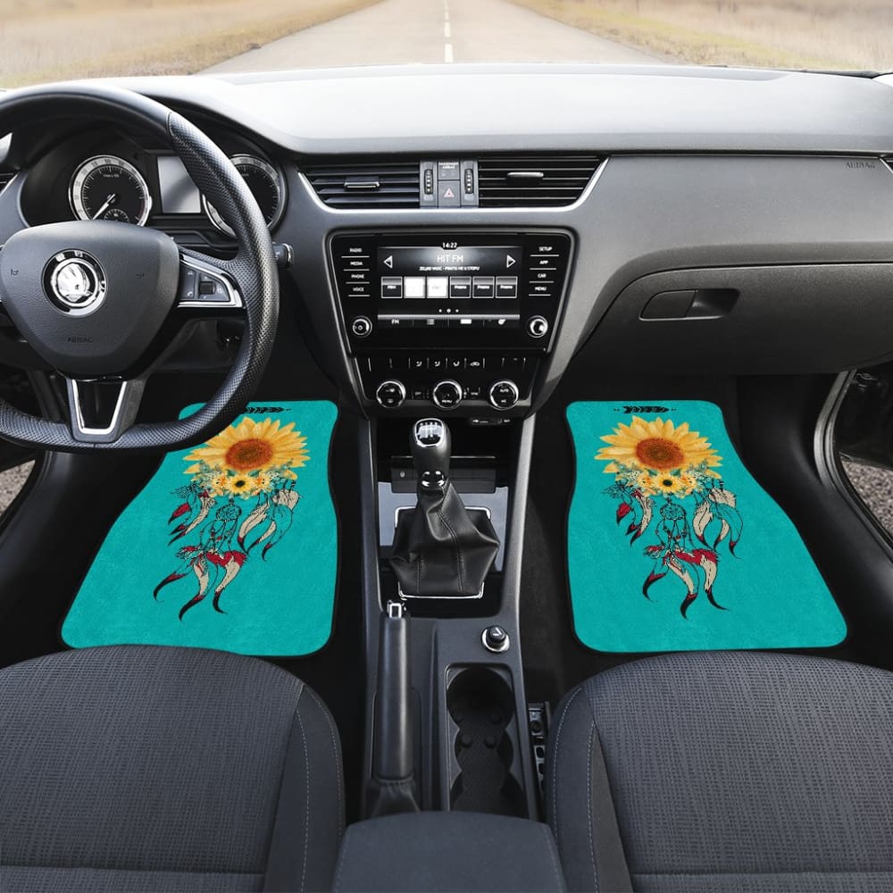Beautiful Sunflowers Dream Catcher Turquoise Printed Car Floor Mats 212003 - YourCarButBetter