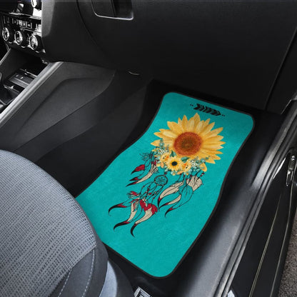 Beautiful Sunflowers Dream Catcher Turquoise Printed Car Floor Mats 212003 - YourCarButBetter