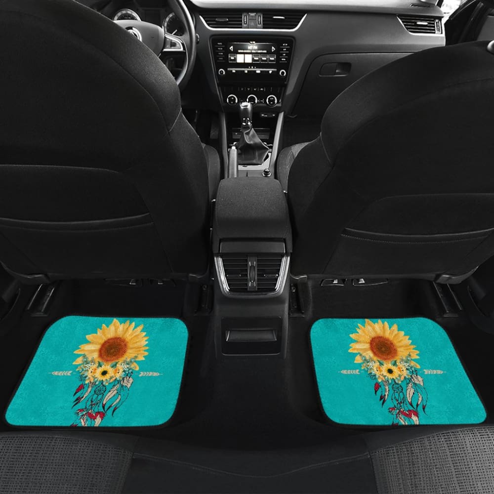 Beautiful Sunflowers Dream Catcher Turquoise Printed Car Floor Mats 212003 - YourCarButBetter