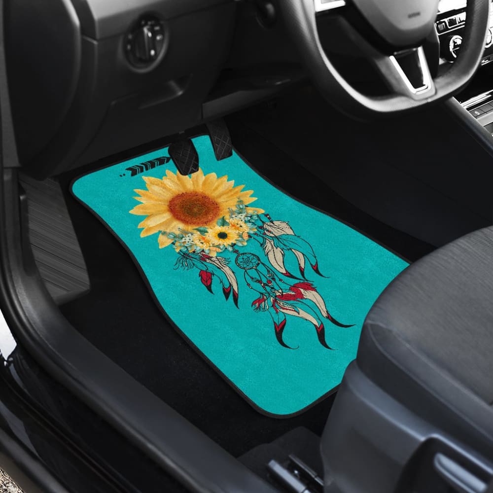 Beautiful Sunflowers Dream Catcher Turquoise Printed Car Floor Mats 212003 - YourCarButBetter
