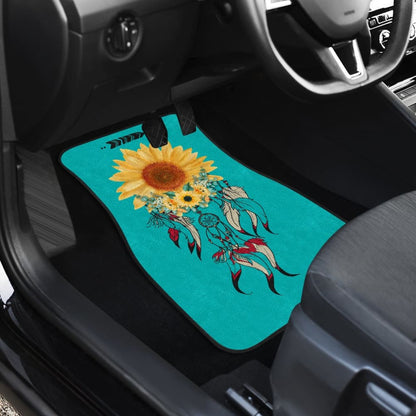 Beautiful Sunflowers Dream Catcher Turquoise Printed Car Floor Mats 212003 - YourCarButBetter