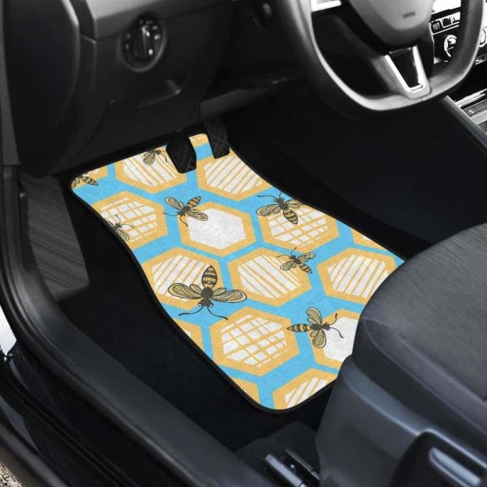 Bee Honeycomb Pattern Front And Back Car Mats 192609 - YourCarButBetter