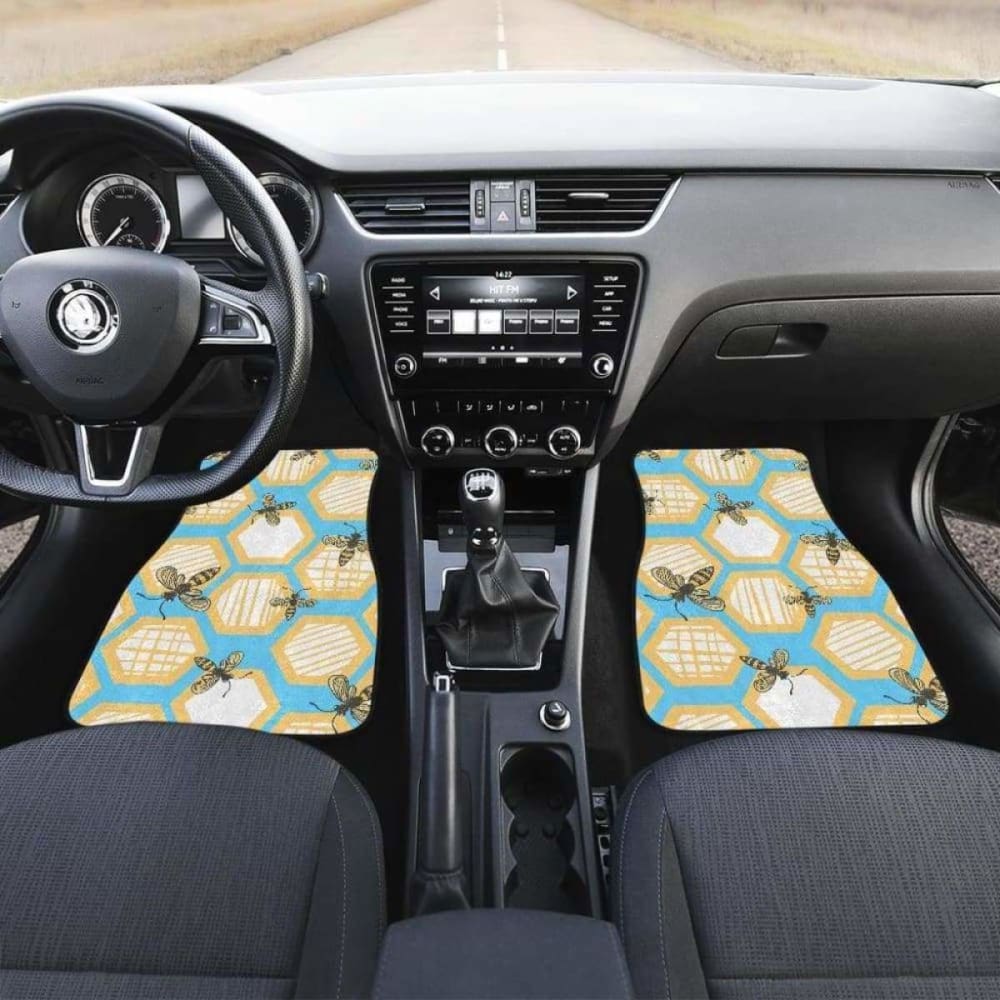Bee Honeycomb Pattern Front And Back Car Mats 192609 - YourCarButBetter