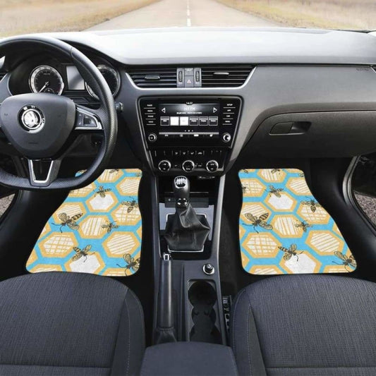 Bee Honeycomb Pattern Front And Back Car Mats 192609 - YourCarButBetter
