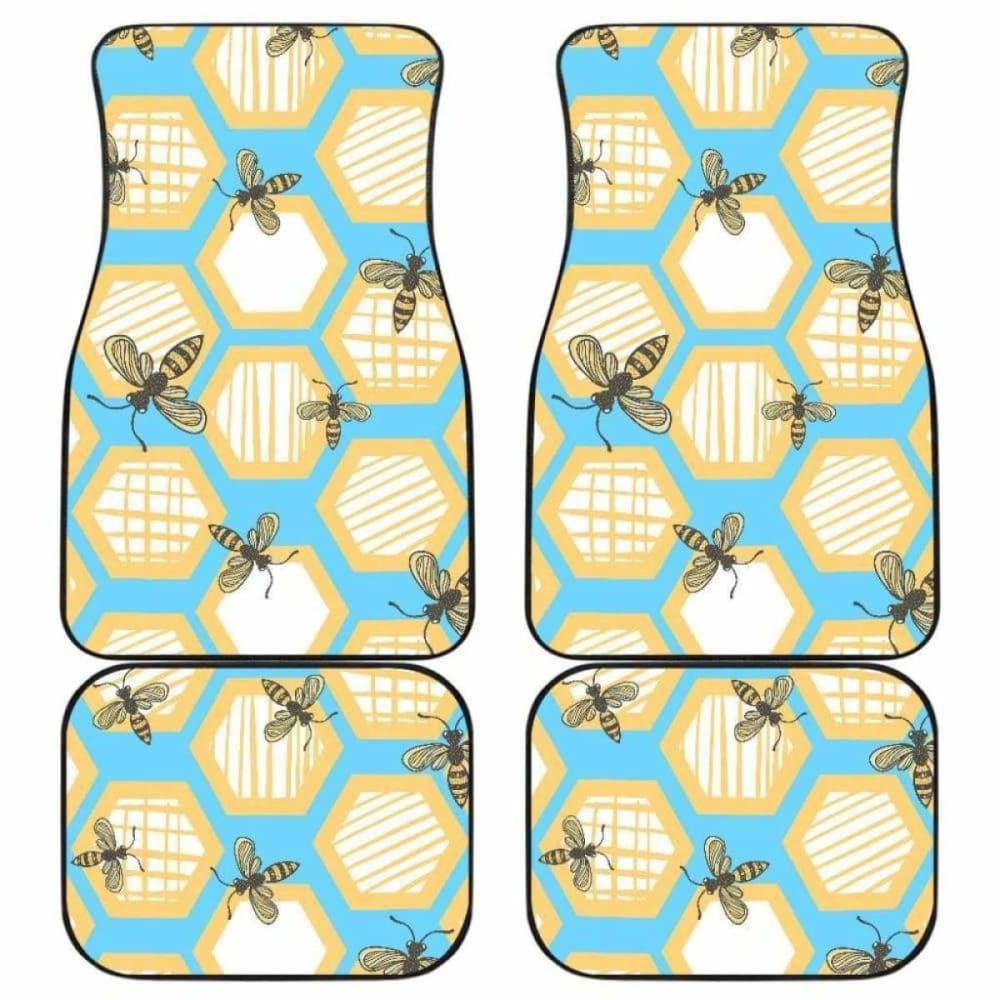 Bee Honeycomb Pattern Front And Back Car Mats 192609 - YourCarButBetter