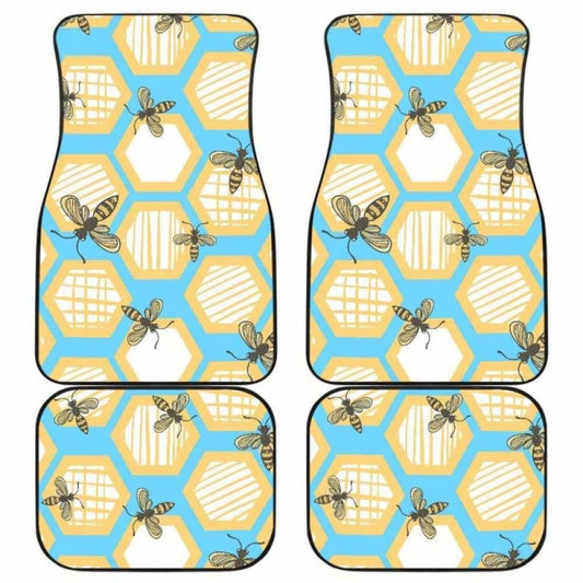 Bee Honeycomb Pattern Front And Back Car Mats 192609 - YourCarButBetter
