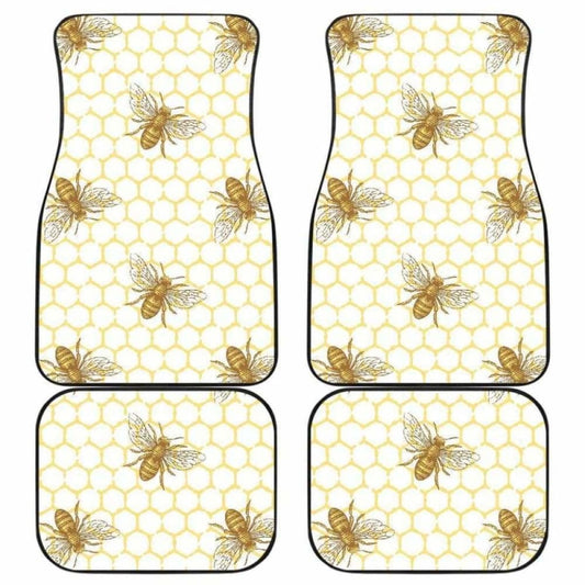 Bee Honeycomb Seamless Design Pattern Front And Back Car Mats 192609 - YourCarButBetter