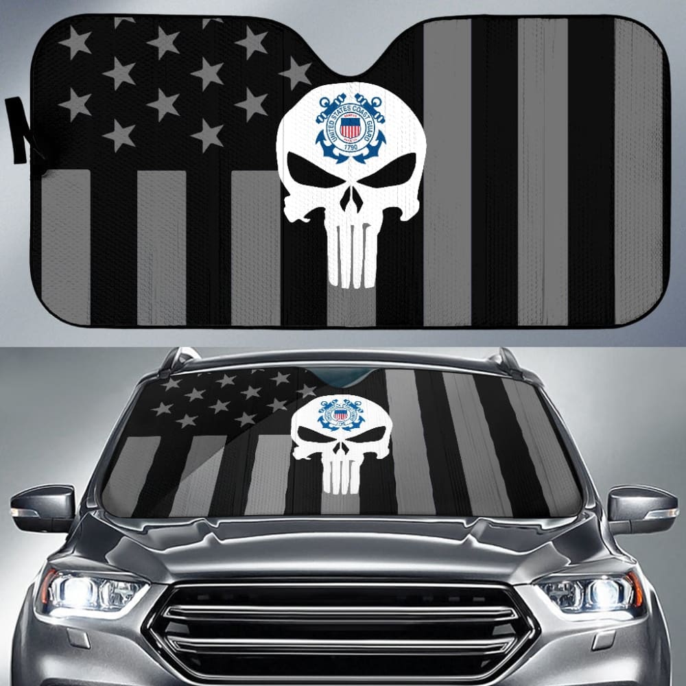 Black American Flag US Coast Guard Car Auto Sun Shades 210701 - YourCarButBetter