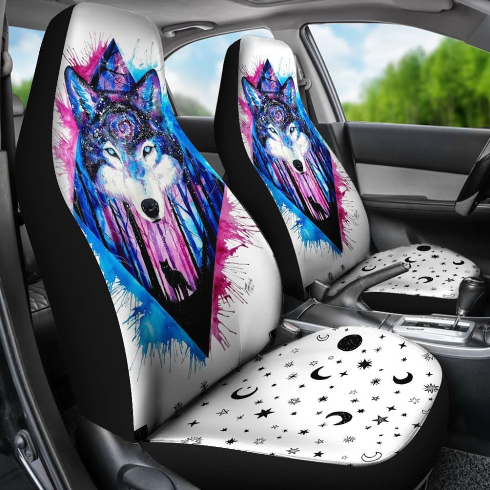 Black And Blue Wolf Car Seat Covers 174510 - YourCarButBetter