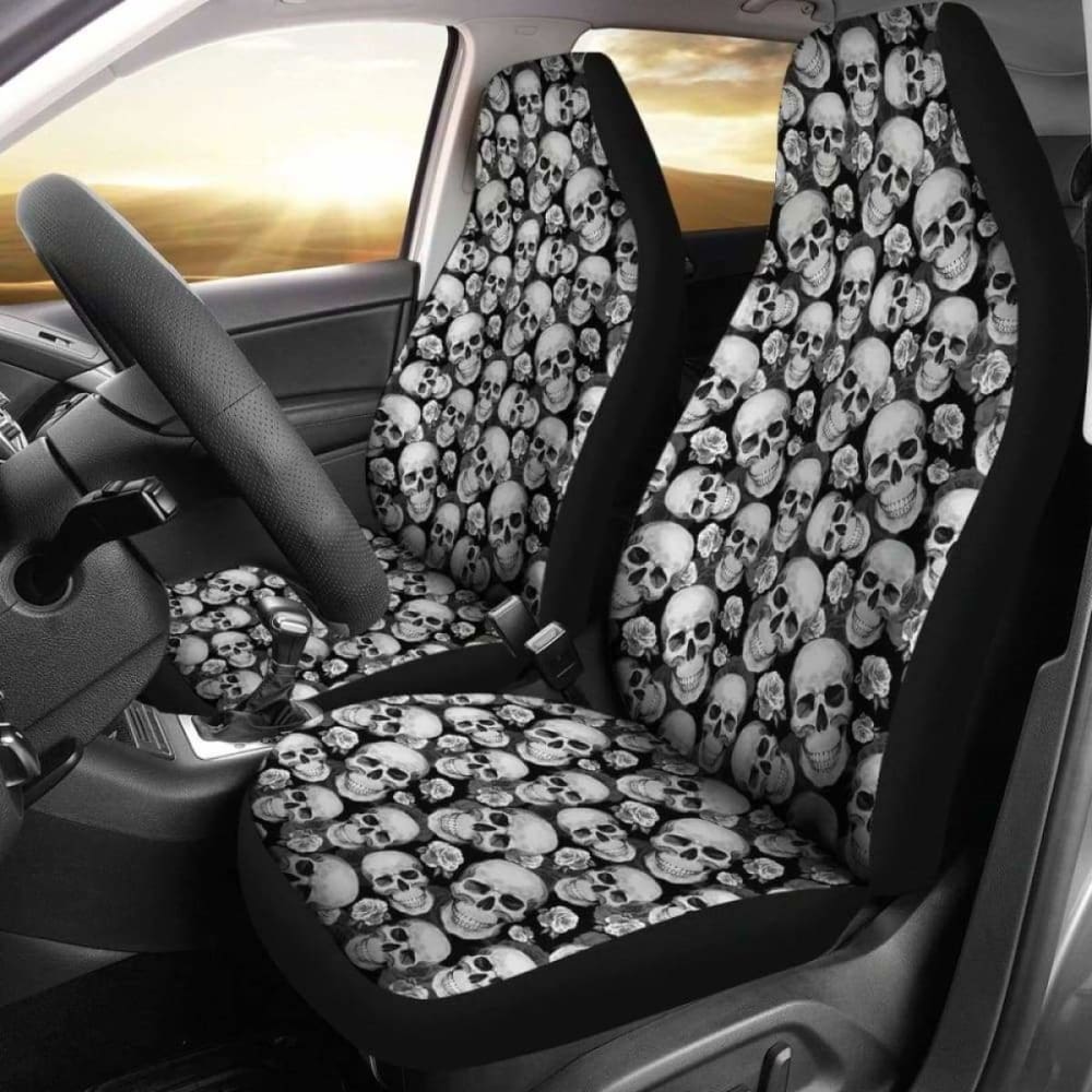 Black And Gray Skulls Roses Car Seat Covers 172727