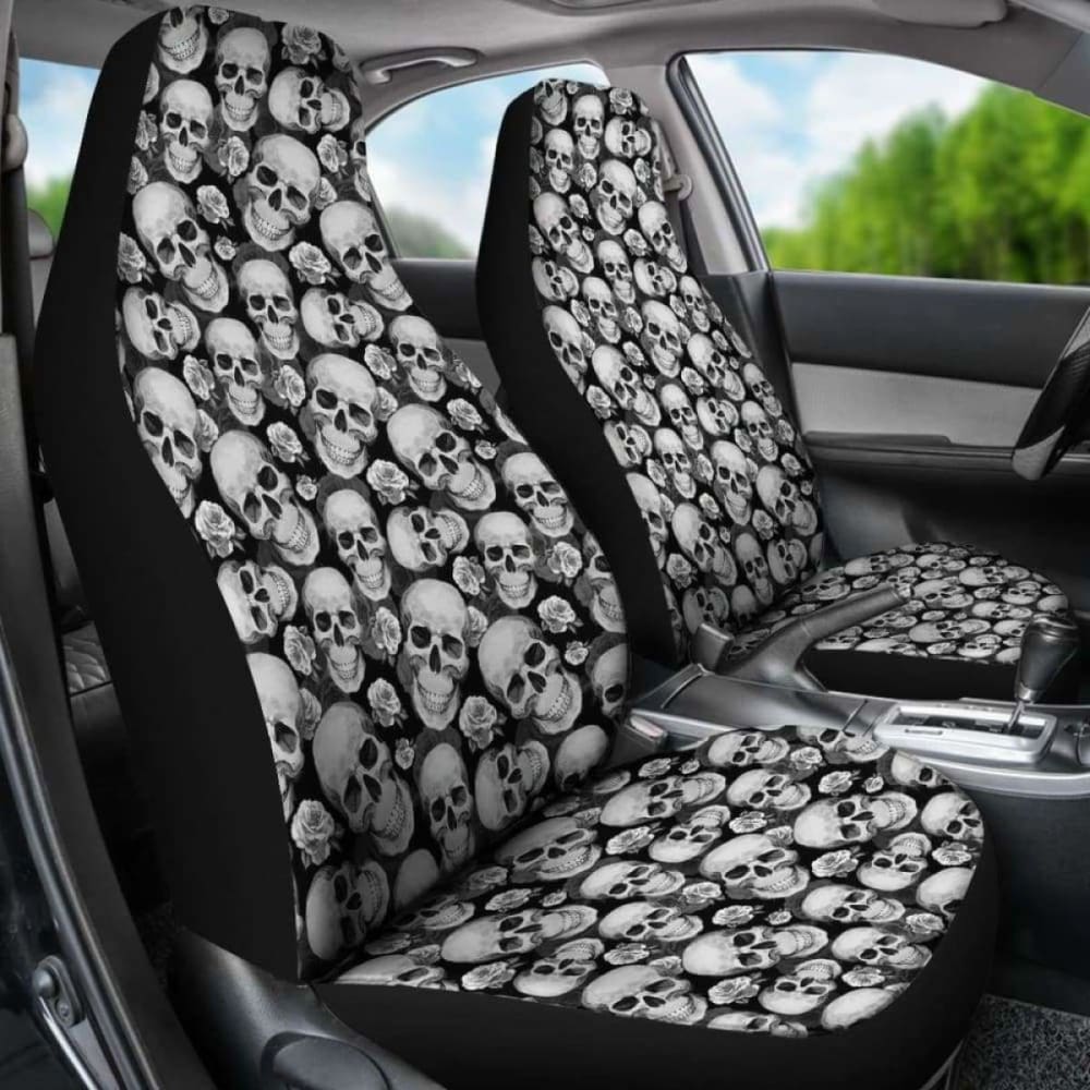 Black And Gray Skulls Roses Car Seat Covers 172727