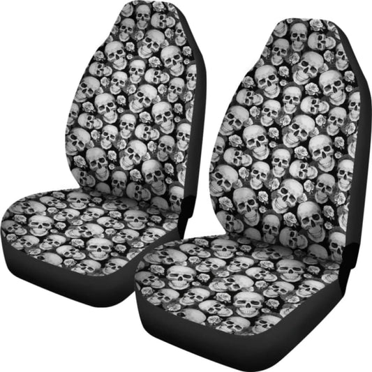 Black And Gray Skulls Roses Car Seat Covers 172727