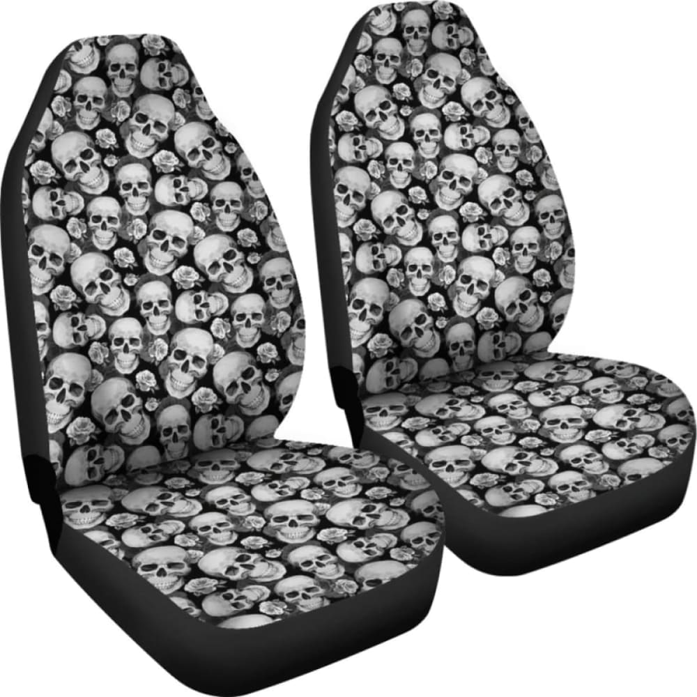 Black And Gray Skulls Roses Car Seat Covers 172727