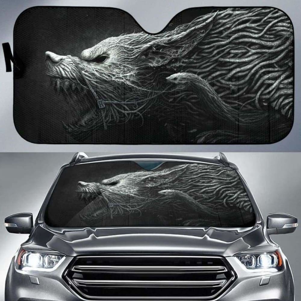 Black And White Hellhound Wolf Auto Sun Shades 172609 - YourCarButBetter