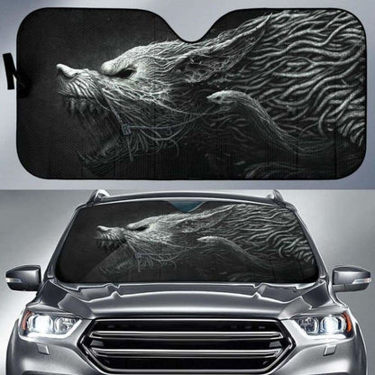 Black And White Hellhound Wolf Auto Sun Shades 172609 - YourCarButBetter