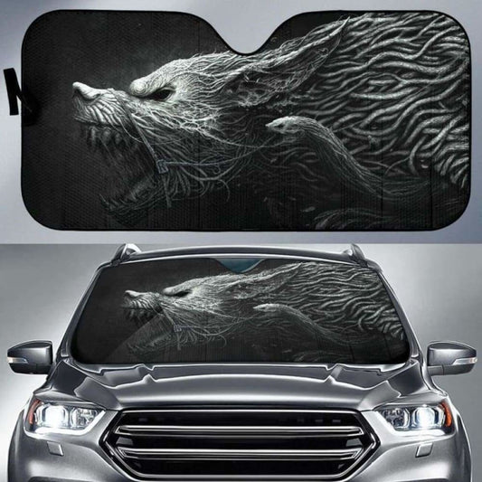 Black And White Hellhound Wolf Auto Sun Shades 172609 - YourCarButBetter