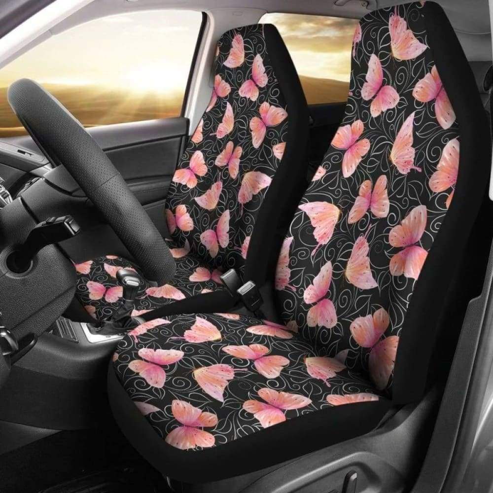 Black And White Leaves With Pink Butterflies Car Seat Covers 171204