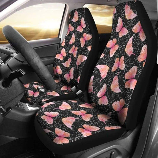 Black And White Leaves With Pink Butterflies Car Seat Covers 171204