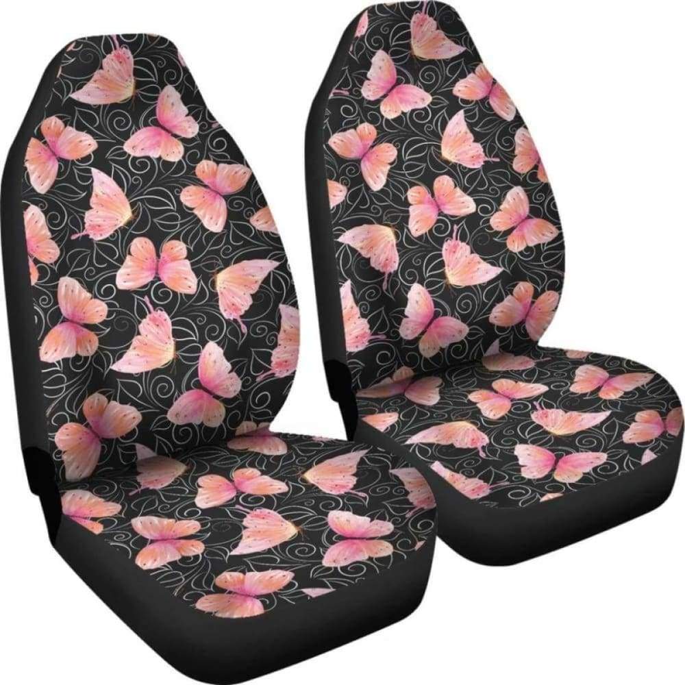 Black And White Leaves With Pink Butterflies Car Seat Covers 171204