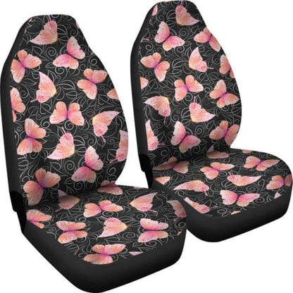 Black And White Leaves With Pink Butterflies Car Seat Covers 171204