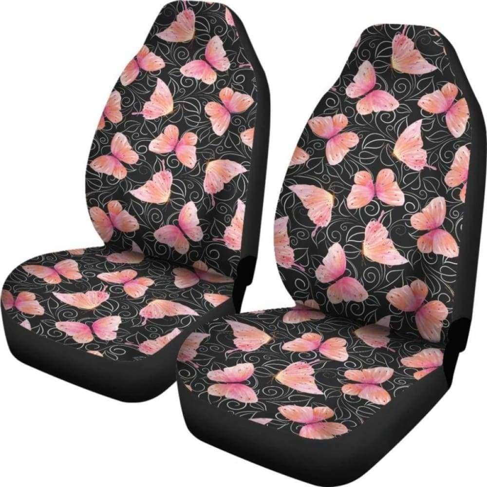 Black And White Leaves With Pink Butterflies Car Seat Covers 171204
