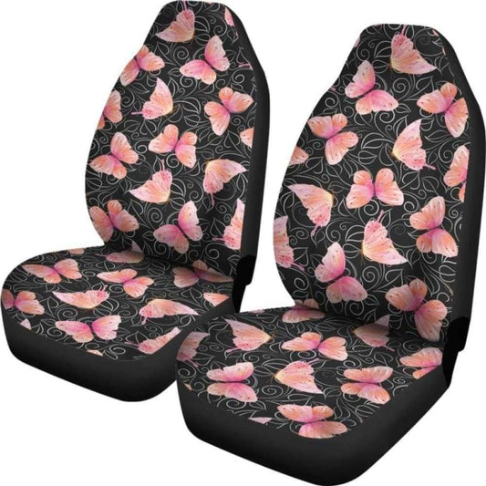 Black And White Leaves With Pink Butterflies Car Seat Covers 171204