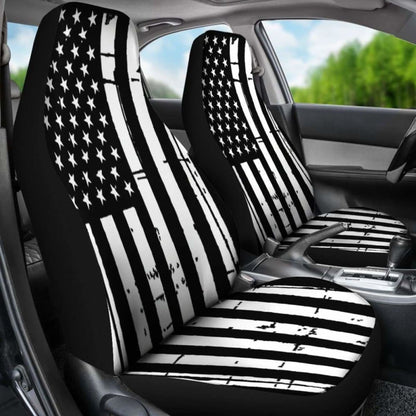 Black And White Stars Stripes Patriotic Car Seat Covers Set Of 2 192609 - YourCarButBetter