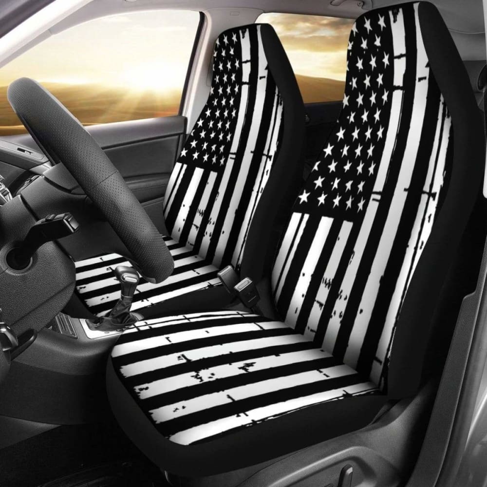 Black And White Stars Stripes Patriotic Car Seat Covers Set Of 2 192609 - YourCarButBetter