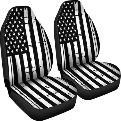Black And White Stars Stripes Patriotic Car Seat Covers Set Of 2 192609 - YourCarButBetter