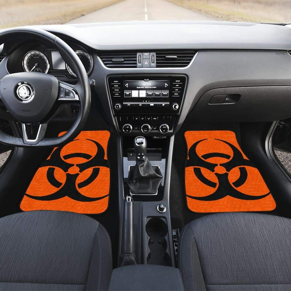 Black Biohazard Sign Orange Background Car Floor Mats 211204 - YourCarButBetter
