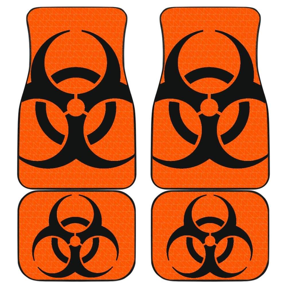 Black Biohazard Sign Orange Background Car Floor Mats 211204 - YourCarButBetter
