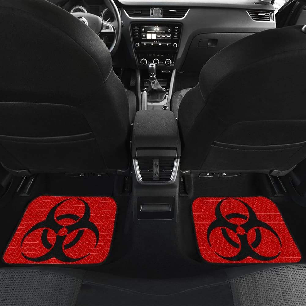 Black Biohazard Sign Red Background Car Floor Mats 211204 - YourCarButBetter
